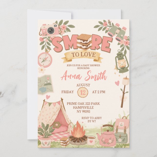 Boho Rosa Smore To Love Bebis Shower Inbjudningar (Framsida)