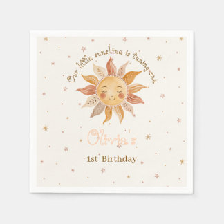 Boho Rosa Sol Flicka 1-årsdag Pappersservett