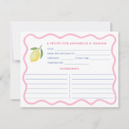 Boho Rosa Squiggle Lemon Möhippa Recipe Card Inbjudningar