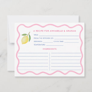 Boho Rosa Squiggle Lemon Möhippa Recipe Card Inbjudningar