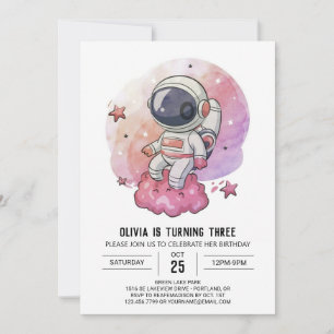 Boho Rosa Stollig Astronaut Birthday Inbjudningar