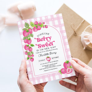 Boho Rosa Strawberry Berry Sweet Flicka Shower Inbjudningar