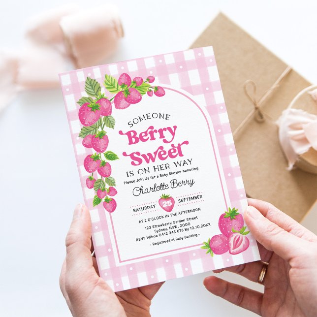 Boho Rosa Strawberry Berry Sweet Flicka Shower Inbjudningar (Skapare uppladdad)