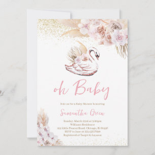 Boho Rosa Svan Baby Shower Inbjudningar