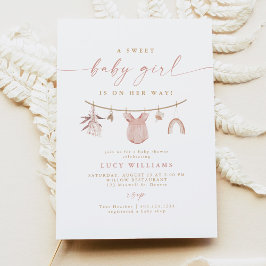 Boho Rosa Sweet Flicka Clothesline Baby Shower Inbjudningar