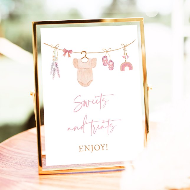 Boho  Rosa Sweet Treats Baby Shower Sign Poster (Skapare uppladdad)
