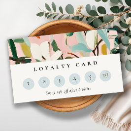 Boho Rosa Teal Grönt Painting Blommigt Loyality Visitkort