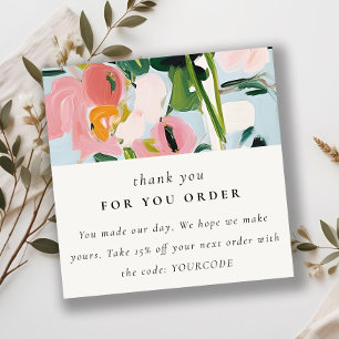 Boho Rosa Teal Paded Blommigt Tack for Order Fyrkantigt Visitkort