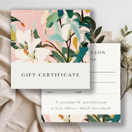 Boho Rosa Teal Painting Blommigt Gift Certificate Fyrkantigt Visitkort