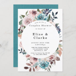 Boho Rosa Teal Plum Peony Par Shower Inbjudningsko