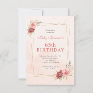 Boho  Rosa Terracotta Blommigt 65e Birthday Inbjudningar
