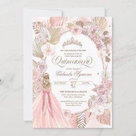 Boho Rosa Torkad Blommigt Ro Quinceanera Birthday  Inbjudningar