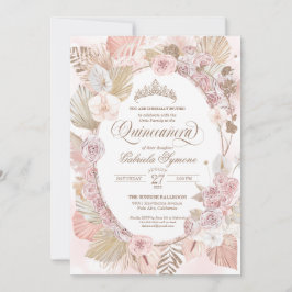Boho  Rosa & Torkad Blommigt Ro Quinceanera Inbjudningar