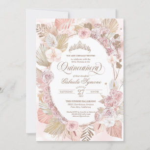 Boho  Rosa & Torkad Blommigt Ro Quinceanera Inbjudningar