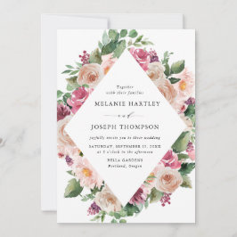 Boho  & Rosa Vår Blommigt Bröllop Inbjudningar