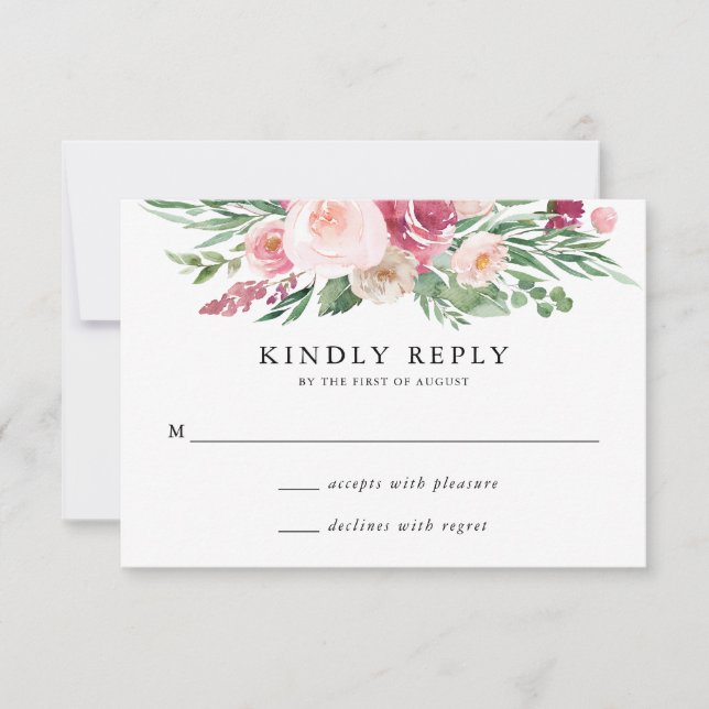 Boho  & Rosa Vår Blommigt Bröllop OSA Card Kort (Framsida)