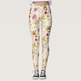 boho Rosa Vattenfärg Wildflower  Leggings