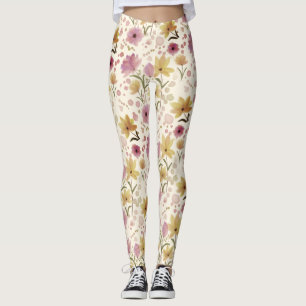 boho Rosa Vattenfärg Wildflower Leggings