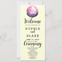 Boho Rosa & Vit Fullmåne Gul Bröllopsprogram