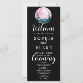 Boho Rosa & Vit Fullmåne Svart Bröllopsprogram