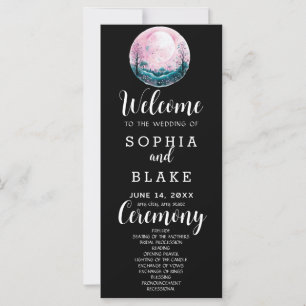 Boho Rosa & Vit Fullmåne Svart Bröllopsprogram