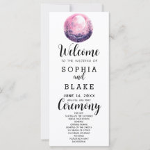 Boho Rosa & Vit Fullmåne Vit Bröllopsprogram