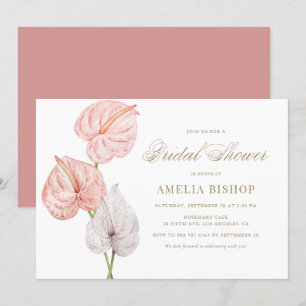 Boho Rosa Watercolor Anthuriums Guld Möhippa Inbjudningar