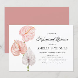 Boho Rosa Watercolor Anthuriums Rehearsal Middag Inbjudningar