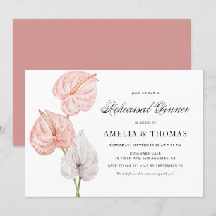 Boho Rosa Watercolor Anthuriums Rehearsal Middag Inbjudningar