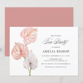 Boho Rosa Watercolor Anthuriums Tea Party Inbjudningar