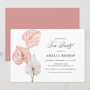 Boho Rosa Watercolor Anthuriums Tea Party Inbjudningar