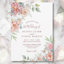Boho Rosa Watercolor Blommigt Bröllop bjudati