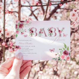 Boho  Rosa Watercolor Blommigt Girl Baby Shower Inbjudningar