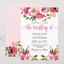 Boho Rosa Watercolor Blommigt Typography Bröllop Inbjudningar