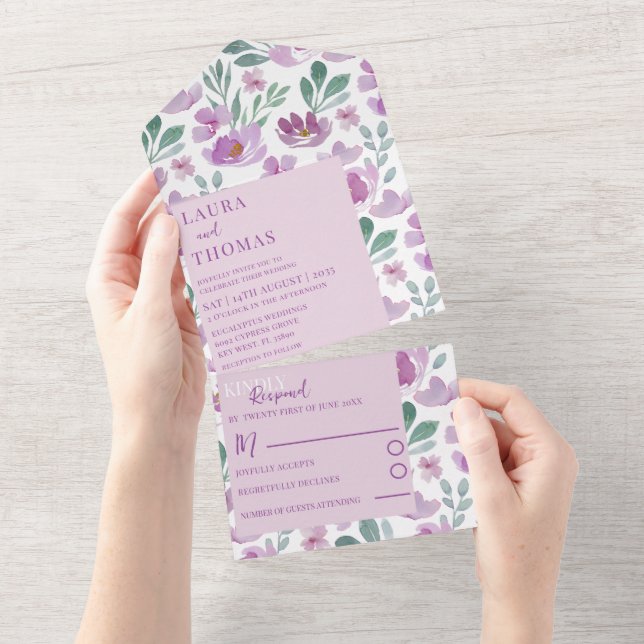 Boho Rosa Watercolor Blommönster Bröllop (Avrivbar del)