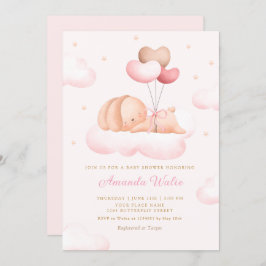Boho Rosa Watercolor Cute Balloon Girl Baby Shower Inbjudningar