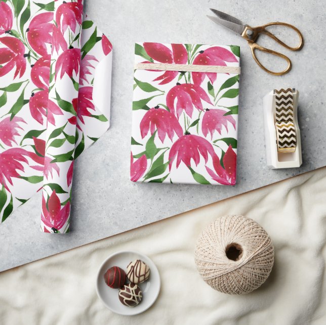 Boho Rosa Watercolor Flolar Presentpapper (Hantverk)