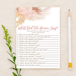 Boho Rosa What Groom say Möhippa Game Brevpapper