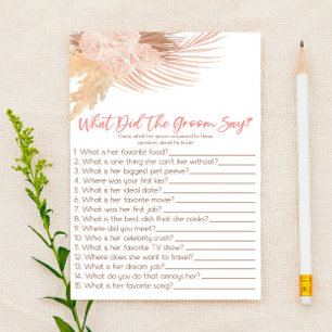 Boho Rosa What Groom say Möhippa Game Brevpapper