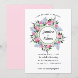 Boho Rosa White Lavender Flowers ram Bröllop Inbjudningar