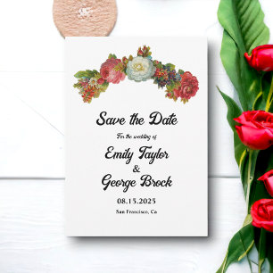 Boho Rosa White Röd ros Blommigt Elegant bröllop Spara Datumet