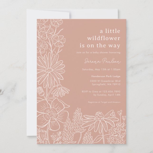 Boho  Rosa Wildblomma Baby Shower-inbjudan Inbjudningar (Framsida)