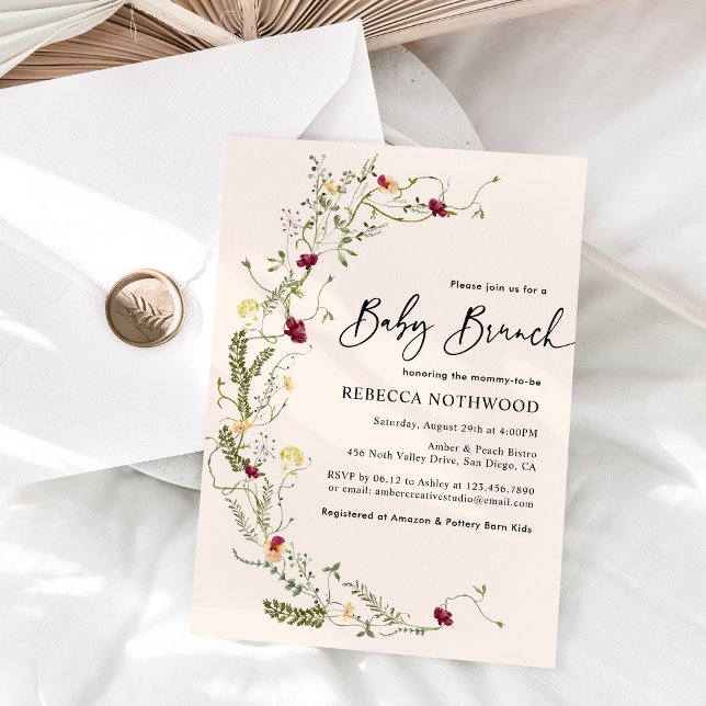 Boho  Rosa Wildblomme Wandech Baby Brunch Inbjudningar (Skapare uppladdad)
