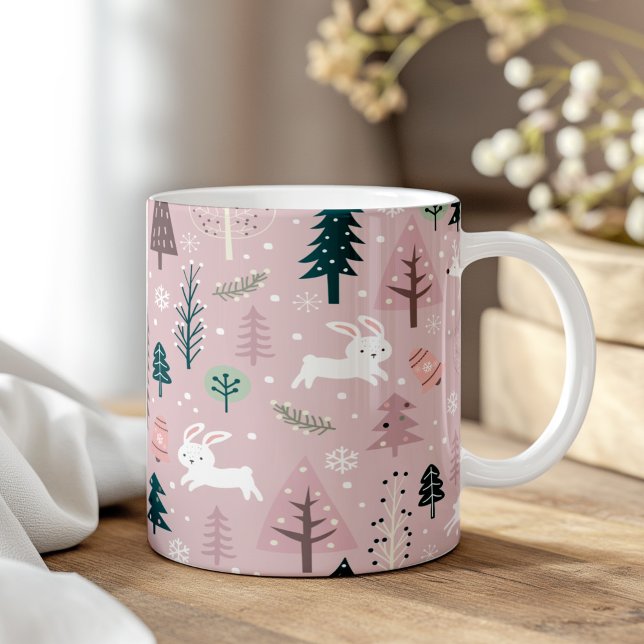 Boho  Rosa Winter Woodland jul Kaffemugg (Boho Blush Pink Winter Woodland Christmas Coffee Mug)