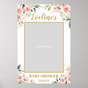 Boho rosablommig guld baby shower fotorekvisita poster