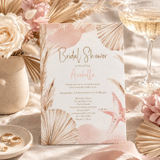 Boho rosabrölloppsfest neutrala palmer inbjudningar