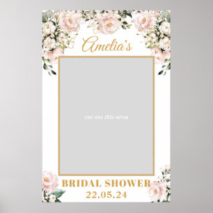 Boho rosabruna blommande guld bröllops fotopropp poster