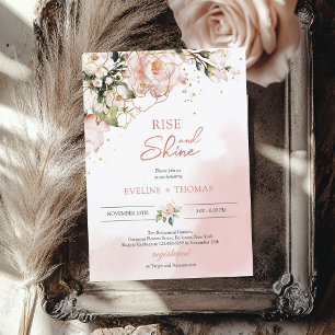 Boho rosabruna blommig guld stig upp och lys bröll inbjudningar
