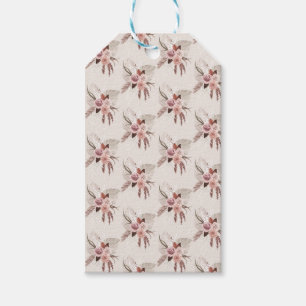 Boho rosabruna fjädergräs torkade blommor presentetikett