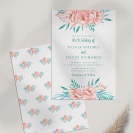 Boho rosafärgad och turkos blommig bröllopsinbjuda inbjudningar